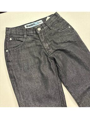 Vintage Liquid Jeans Black Metallic Bell Bottom Flare Pants Y2K Canada Size 1